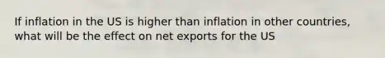 If inflation in the US is higher than inflation in other countries, what will be the effect on net exports for the US