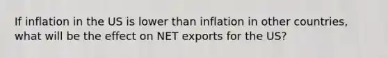 If inflation in the US is lower than inflation in other countries, what will be the effect on NET exports for the US?