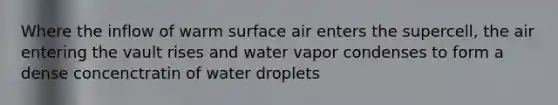 Where the inflow of warm surface air enters the supercell, the air entering the vault rises and water vapor condenses to form a dense concenctratin of water droplets