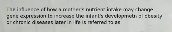 The influence of how a mother's nutrient intake may change gene expression to increase the infant's developmetn of obesity or chronic diseases later in life is referred to as