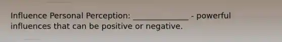 Influence Personal Perception: ______________ - powerful influences that can be positive or negative.