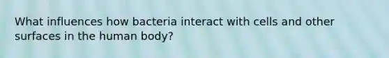 What influences how bacteria interact with cells and other surfaces in the human body?