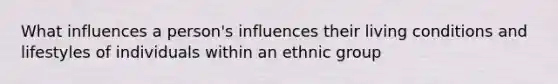 What influences a person's influences their living conditions and lifestyles of individuals within an ethnic group