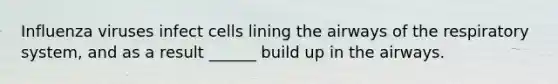 Influenza viruses infect cells lining the airways of the respiratory system, and as a result ______ build up in the airways.