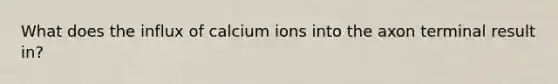 What does the influx of calcium ions into the axon terminal result in?