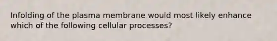 Infolding of the plasma membrane would most likely enhance which of the following cellular processes?