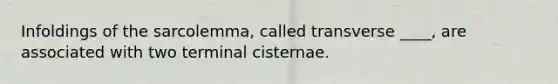 Infoldings of the sarcolemma, called transverse ____, are associated with two terminal cisternae.