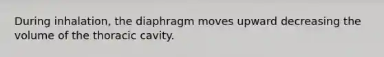 During inhalation, the diaphragm moves upward decreasing the volume of the thoracic cavity.