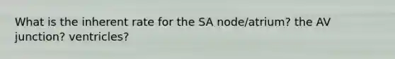 What is the inherent rate for the SA node/atrium? the AV junction? ventricles?