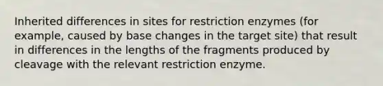 Inherited differences in sites for restriction enzymes (for example, caused by base changes in the target site) that result in differences in the lengths of the fragments produced by cleavage with the relevant restriction enzyme.