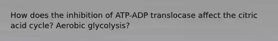 How does the inhibition of ATP-ADP translocase affect the citric acid cycle? Aerobic glycolysis?