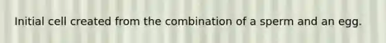Initial cell created from the combination of a sperm and an egg.