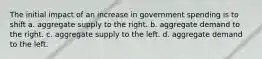 The initial impact of an increase in government spending is to shift a. aggregate supply to the right. b. aggregate demand to the right. c. aggregate supply to the left. d. aggregate demand to the left.