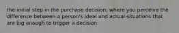 the initial step in the purchase decision, where you perceive the difference between a person's ideal and actual situations that are big enough to trigger a decision