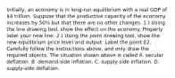 ​Initially, an economy is in​ long-run equilibrium with a real GDP of​ 4 trillion. Suppose that the productive capacity of the economy increases by​ 50% but that there are no other changes. ​1.) Using the line drawing tool​, show the effect on the economy. Properly label your new line. ​2.) Using the point drawing tool​, show the new equilibrium price level and output. Label the point E2. Carefully follow the instructions​ above, and only draw the required objects. The situation shown above is called A. secular deflation. B. ​demand-side inflation. C. ​supply-side inflation. D. ​supply-side deflation.