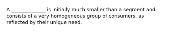 A ______________ is initially much smaller than a segment and consists of a very homogeneous group of consumers, as reflected by their unique need.