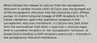 What initiates the release of calcium from the sarcoplasmic reticulum in cardiac muscle cells? a) Ca2+ ions are pumped out of the sarcoplasmic reticulum into the cytosol by Ca2+-ATPase pumps. b) A direct physical linkage of DHP receptors in the T-tubule membrane opens the ryanodine receptors in the sarcoplasmic reticulum membrane. c) Calcium ions that enter from the extracellular fluid when L-type Ca2+ channels open bind to ryanodine receptors on the sarcoplasmic reticulum. d) Acetylcholine binding to DHP receptors opens Ca2+ channels in the sarcoplasmic reticulum membrane.