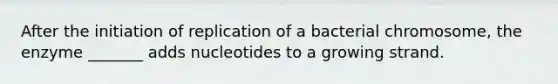 After the initiation of replication of a bacterial chromosome, the enzyme _______ adds nucleotides to a growing strand.