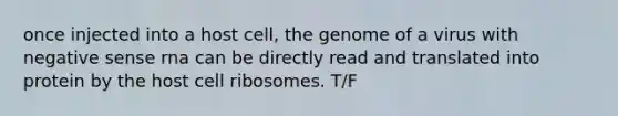 once injected into a host cell, the genome of a virus with negative sense rna can be directly read and translated into protein by the host cell ribosomes. T/F