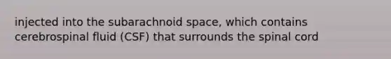 injected into the subarachnoid space, which contains cerebrospinal fluid (CSF) that surrounds the spinal cord