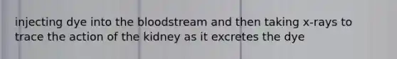 injecting dye into the bloodstream and then taking x-rays to trace the action of the kidney as it excretes the dye