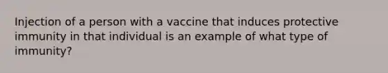 Injection of a person with a vaccine that induces protective immunity in that individual is an example of what type of immunity?