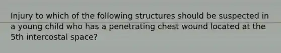 Injury to which of the following structures should be suspected in a young child who has a penetrating chest wound located at the 5th intercostal space?