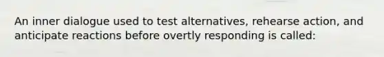 An inner dialogue used to test alternatives, rehearse action, and anticipate reactions before overtly responding is called: