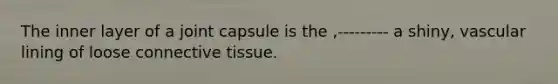 The inner layer of a joint capsule is the ,--------- a shiny, vascular lining of loose connective tissue.