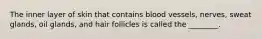 The inner layer of skin that contains blood vessels, nerves, sweat glands, oil glands, and hair follicles is called the ________.