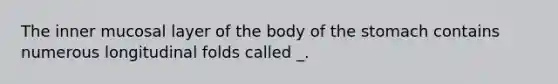 The inner mucosal layer of the body of the stomach contains numerous longitudinal folds called _.