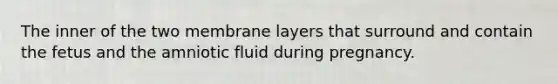 The inner of the two membrane layers that surround and contain the fetus and the amniotic fluid during pregnancy.