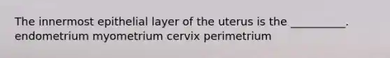 The innermost epithelial layer of the uterus is the __________. endometrium myometrium cervix perimetrium