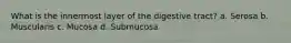 What is the innermost layer of the digestive tract? a. Serosa b. Muscularis c. Mucosa d. Submucosa