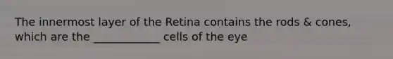 The innermost layer of the Retina contains the rods & cones, which are the ____________ cells of the eye