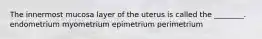 The innermost mucosa layer of the uterus is called the ________. endometrium myometrium epimetrium perimetrium