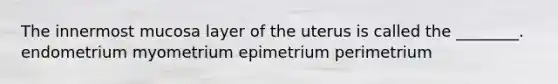 The innermost mucosa layer of the uterus is called the ________. endometrium myometrium epimetrium perimetrium