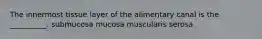 The innermost tissue layer of the alimentary canal is the __________. submucosa mucosa muscularis serosa