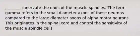 ________ innervate the ends of the muscle spindles. The term gamma refers to the small diameter axons of these neurons compared to the large diameter axons of alpha motor neurons. This originates in the spinal cord and control the sensitivity of the muscle spindle cells