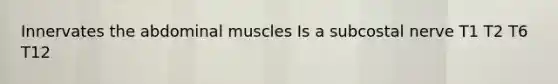 Innervates the abdominal muscles Is a subcostal nerve T1 T2 T6 T12