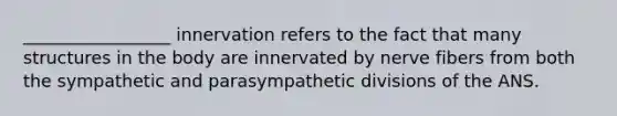 _________________ innervation refers to the fact that many structures in the body are innervated by nerve fibers from both the sympathetic and parasympathetic divisions of the ANS.