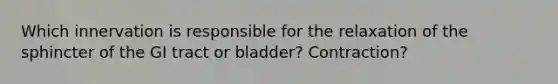 Which innervation is responsible for the relaxation of the sphincter of the GI tract or bladder? Contraction?