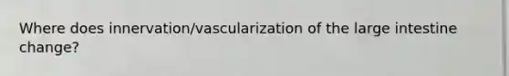 Where does innervation/vascularization of the large intestine change?