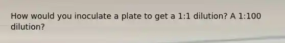 How would you inoculate a plate to get a 1:1 dilution? A 1:100 dilution?