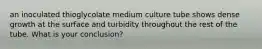 an inoculated thioglycolate medium culture tube shows dense growth at the surface and turbidity throughout the rest of the tube. What is your conclusion?