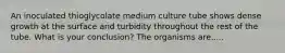 An inoculated thioglycolate medium culture tube shows dense growth at the surface and turbidity throughout the rest of the tube. What is your conclusion? The organisms are.....