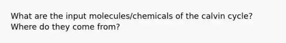 What are the input molecules/chemicals of the calvin cycle? Where do they come from?