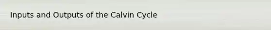 Inputs and Outputs of the Calvin Cycle