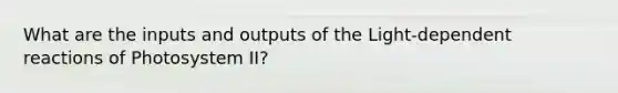What are the inputs and outputs of the Light-dependent reactions of Photosystem II?