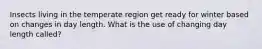 Insects living in the temperate region get ready for winter based on changes in day length. What is the use of changing day length called?